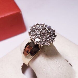 Estate .76ctw Natural Rd Diamond Flower Popcorn Top 14Kt 2Tone S-4.75 Ring#23301